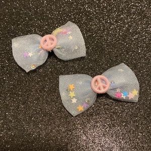 Girls light blue organza bow clips